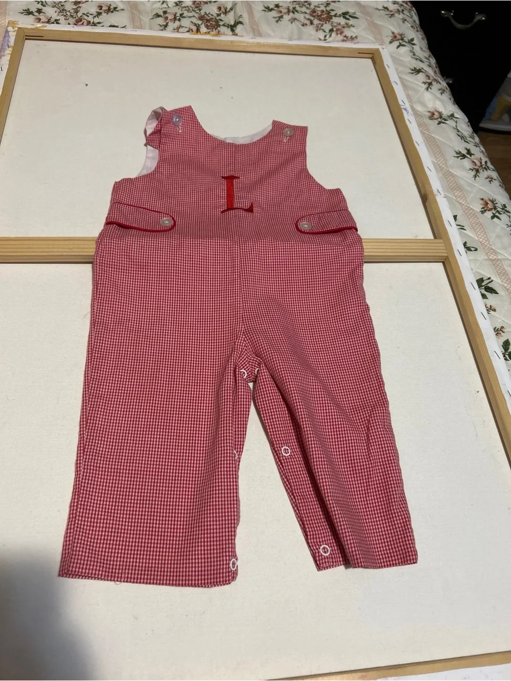 Unbranded Pink Gingham Monogram Kids Romper - Letter L